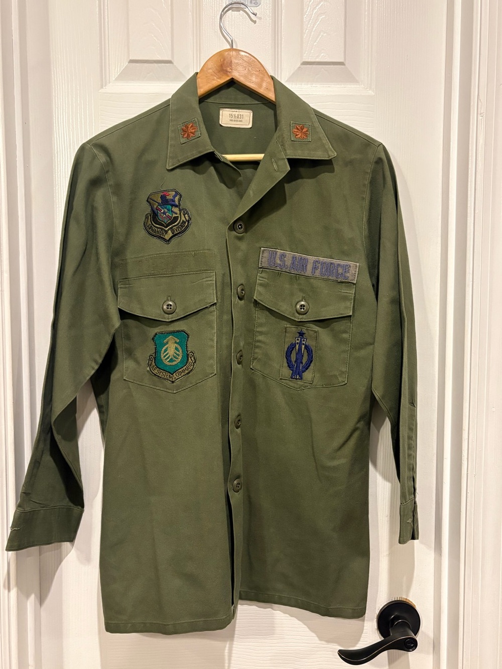 Vintage USAF Air Force OG-507 Utility Fatigue Shirt 15.5x31 Patches Officer